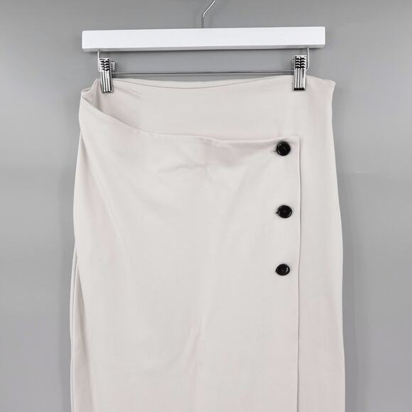Aritzia Babaton Midi Skirt Womens 10 Cream Wrap Button Asymmetrical Soft Girl - Picture 3 of 13